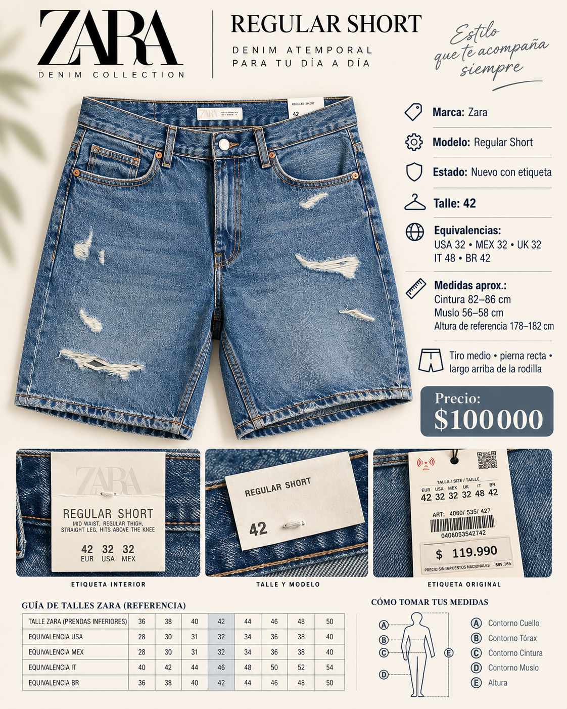 Short de jean zara para hombre