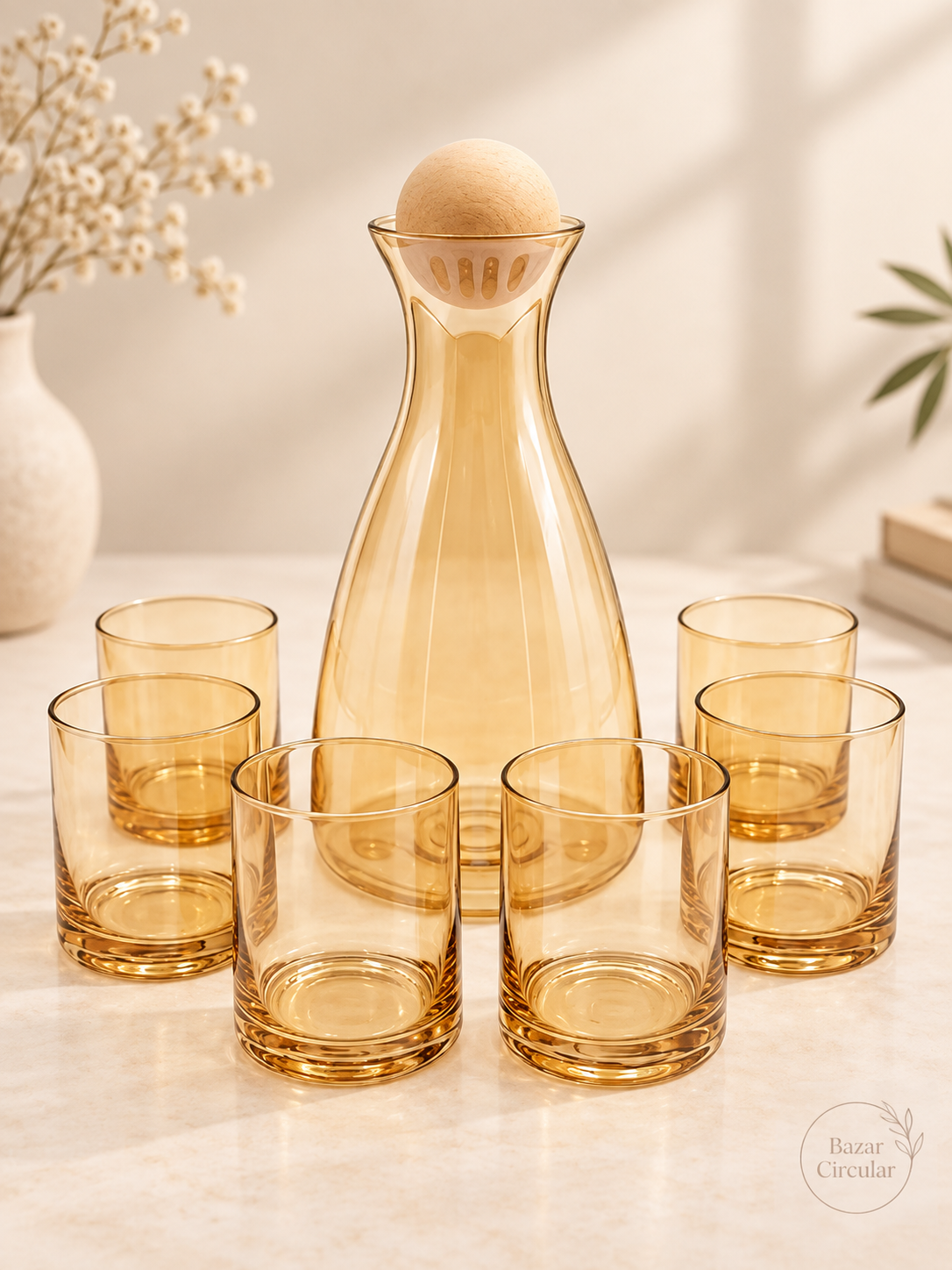 Set de jarra con 6 vasos ambar